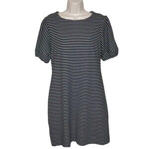 Ann Taylor Black White Striped Sheath Dress Short Puff Sleeve Womens Size 12